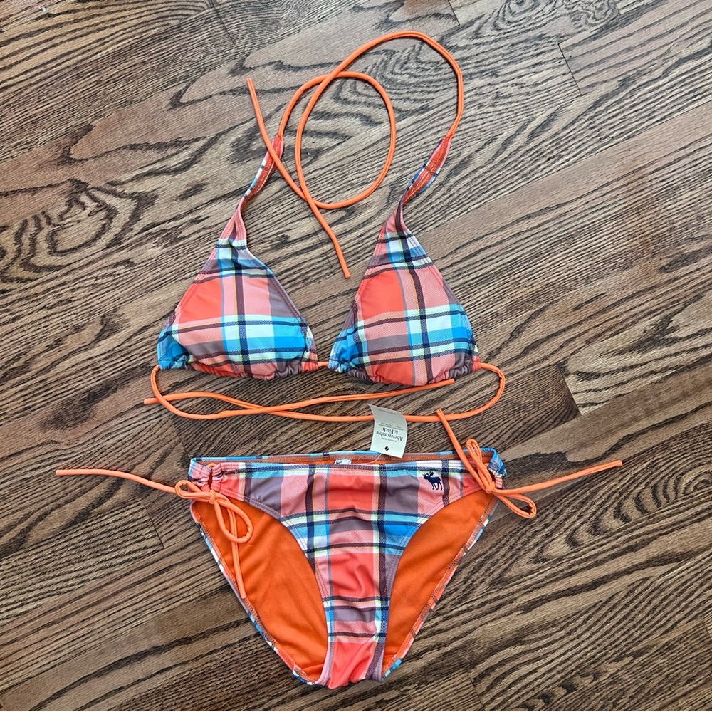 Abercrombie & Fitch orange plaid bikini NWT size XL with bag